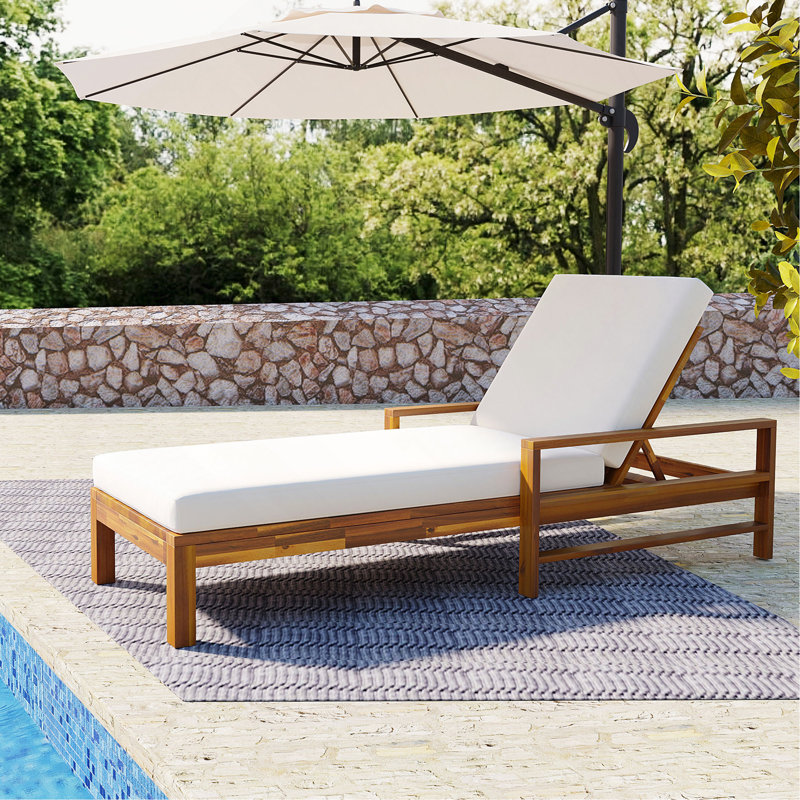 Acacia Wood Adjustable Backrest Outdoor Lounge Chair, Suitable for Gardens, Terraces, and Poolside Areas, Beige