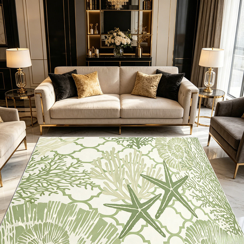 Tapis de bord de mer à motif de treillis 1PC Coastal Nautical Ocean Starfish, Rectangle 5'3" x 7'7"