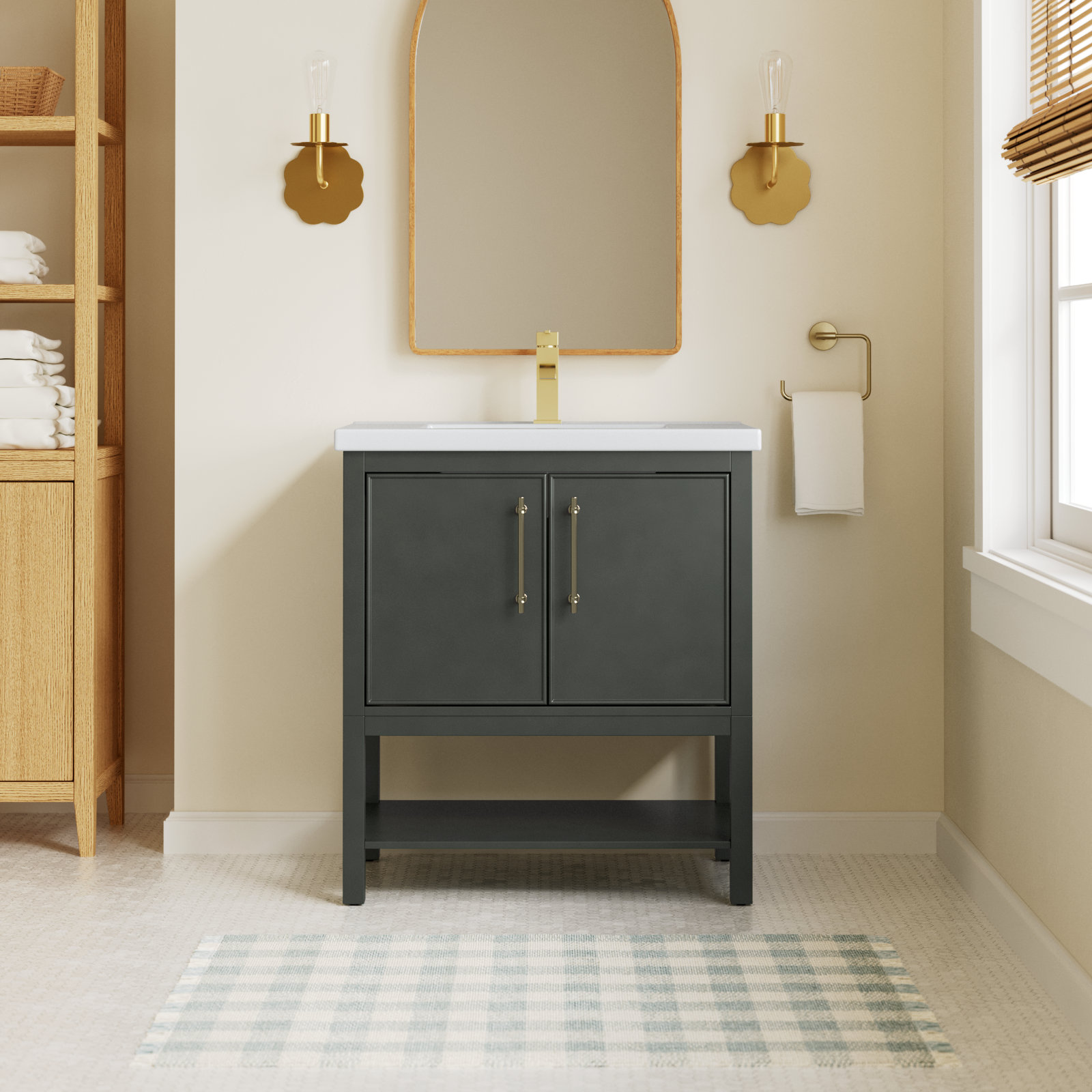 Jewell 30'' Single Bathroom Vanity, Vintage Green/Antique Brass