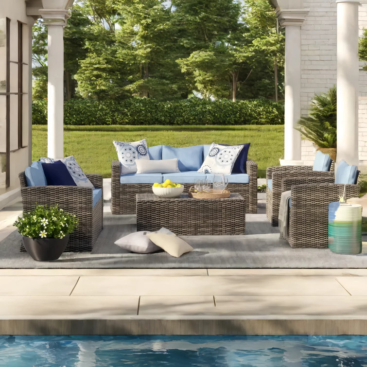 Arlington Outdoor Wicker 7 Person Seating Group with Cushions