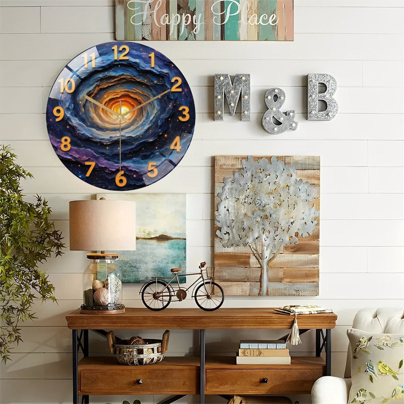 Spiral Galaxy Colourful Wall Clock Art Decor Art - 12'' Modern Glass Wall Clock