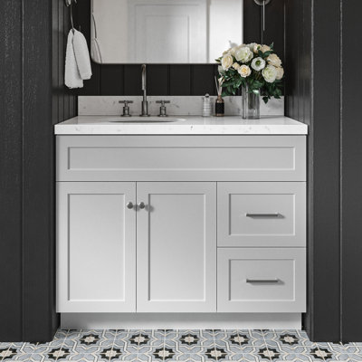 Meuble-lavabo sur pied simple 42 po avec plateau en quartz Abell