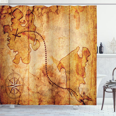 Compass Vintage Look Shower Curtain with Hooks Included