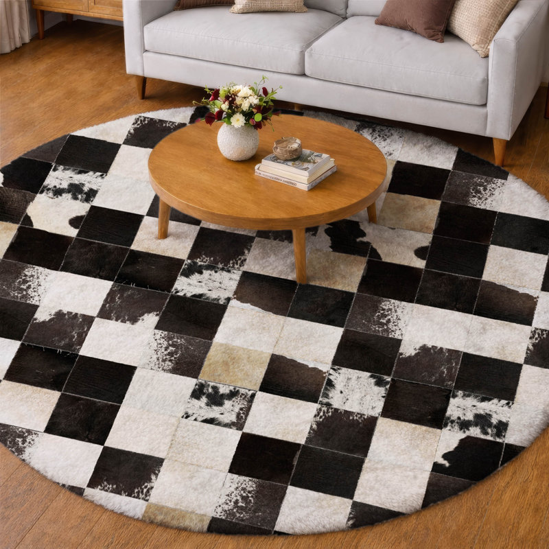 Premium Machine Washable Dream Shag ADS105 Animal Print Rug, 8' Round, Black