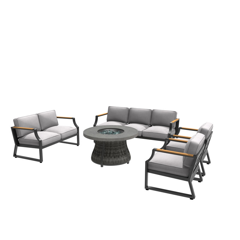 Artherine 7 - Person Patio Conversation Set with Cushions, Gray/Black