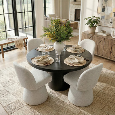 Ensemble de table de salle à manger pour 4 personnes avec table ronde en bois massif et 4 chaises rembourrées en tissu