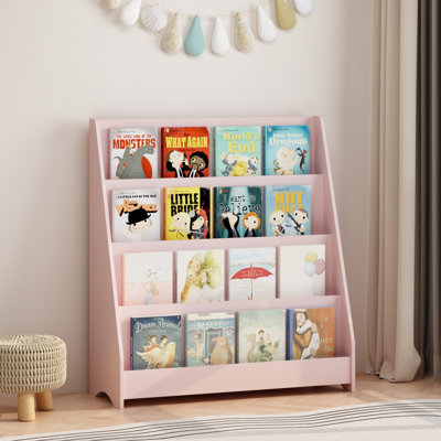 Bibliothèque pour enfants à 4 niveaux, tablettes pour livres pour tout-petits, aide à garder les chambres à coucher, les salles de jeux et les salles de classe organisées, panneau de fibres à densité moyenne