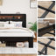 Full Size Wood Platform Bed Frame with Storage Headboard, LED Light & USB Ports, Noise-Free, Dark Grey-138071560-138071574