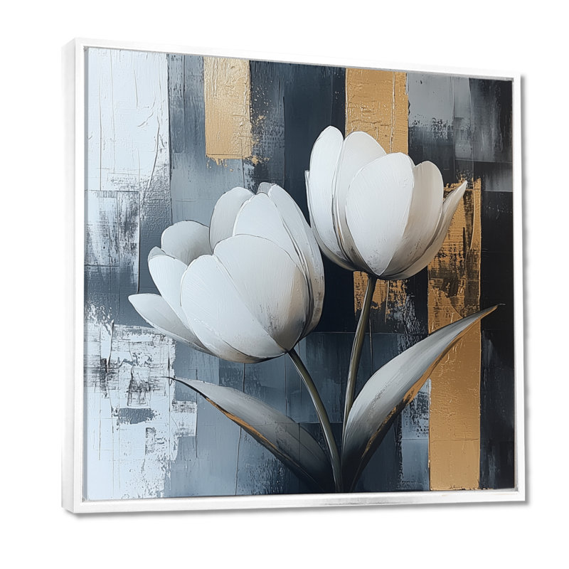 Motif géométrique de tulipes dorées, forme pure I - tulipes, art mural, Impression encadrée flottante, H 16 po x l 16 po