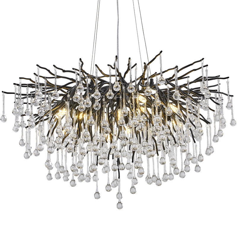 Akari Tree Branch Teardrop Chandelier Lighting, D24", Black