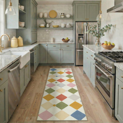 Tapis géométrique pastel à motif géométrique lavable à la machine multicolore avec envers antidérapant