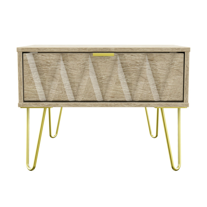 Fully Assembled Diamond - Gold Hairpin (F) 1 Drawer Side Table, Bardolino Oak