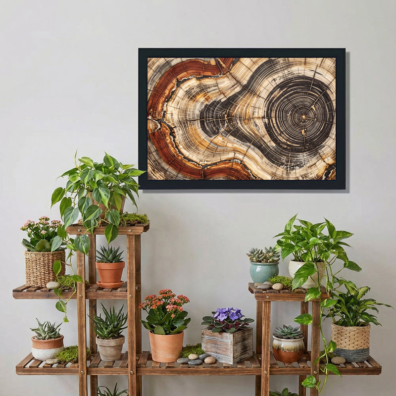 Art mural sur toile avec anneaux d'arbre, H 12 po x l 18 po