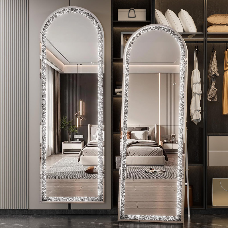 LED Crystal-Encrusted Full-Length Mirror, Wall Mounted or Leaning Floor Mirror, 3-Year Warranty, 71" x 24"