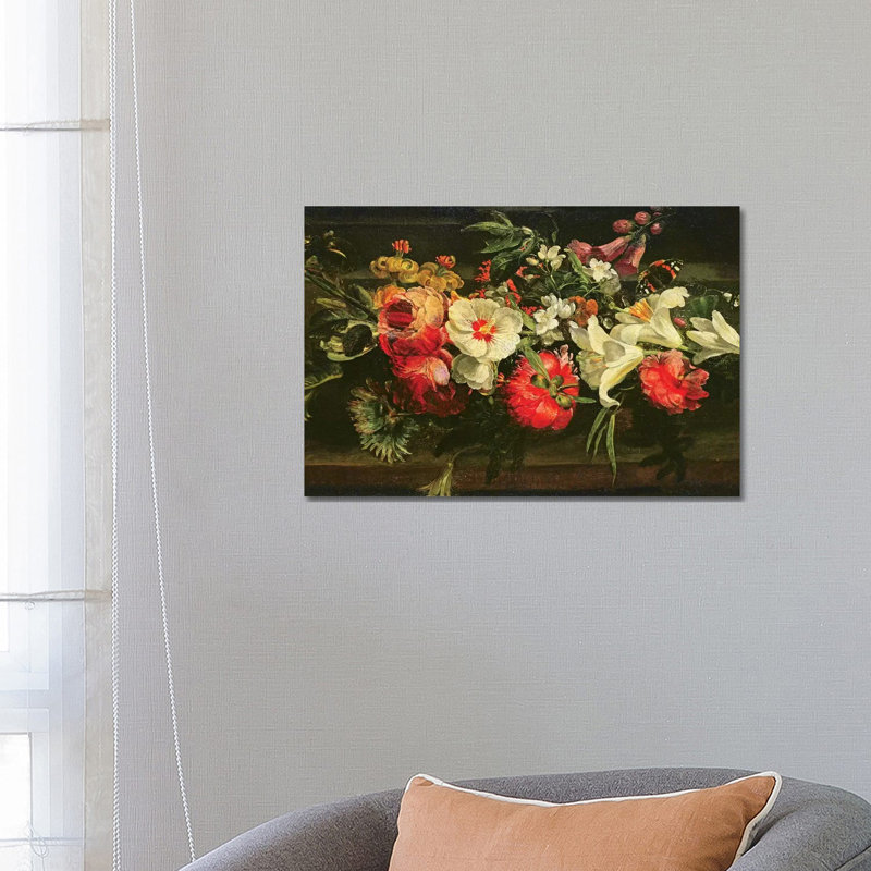 Still Life With Roses, Lilies And Other Flowers by Rachel Ruysch - Wrapped Canvas Print