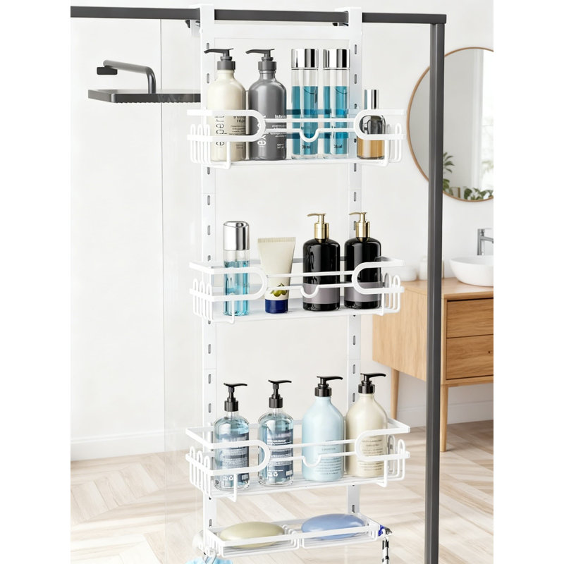 Over The Door Shower Caddy With Adjustable Shelves, 2 Soap Dishes & 22 Hooks - Rustproof Hanging Bathroom Organizer For Shower Storage