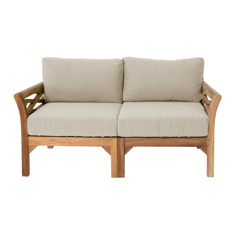 Causeuse d'extérieur en teck avec coussins Sunbrella Monterey, Beige antique