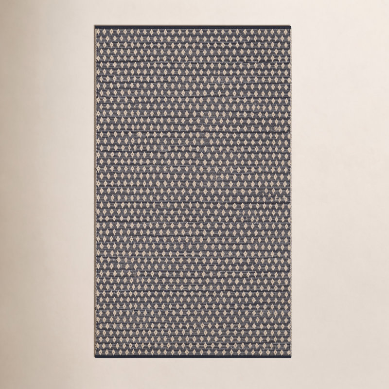 Dainty Diamond Navy/Ivory Handwoven Cotton Rug, Rectangle 8' x 10'