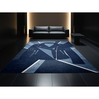 Tapis bleu rustique moderne lavable à la machine Buckland