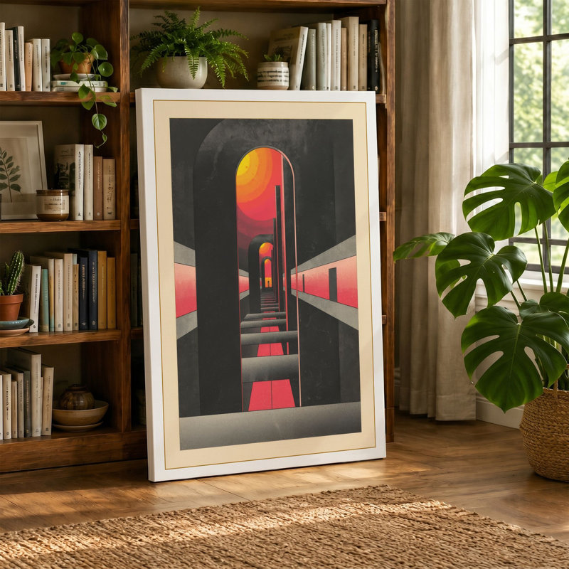 Figure Under Arch Industrial - Wrapped Canvas, 36x24 - 91.4 x 61.0 cm, Teal Border