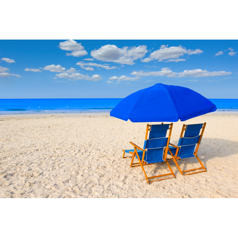Beach Chairs And Umbrella by Szaffy - No Frame Art Prints on Canvas, 51cm H x 76cm W