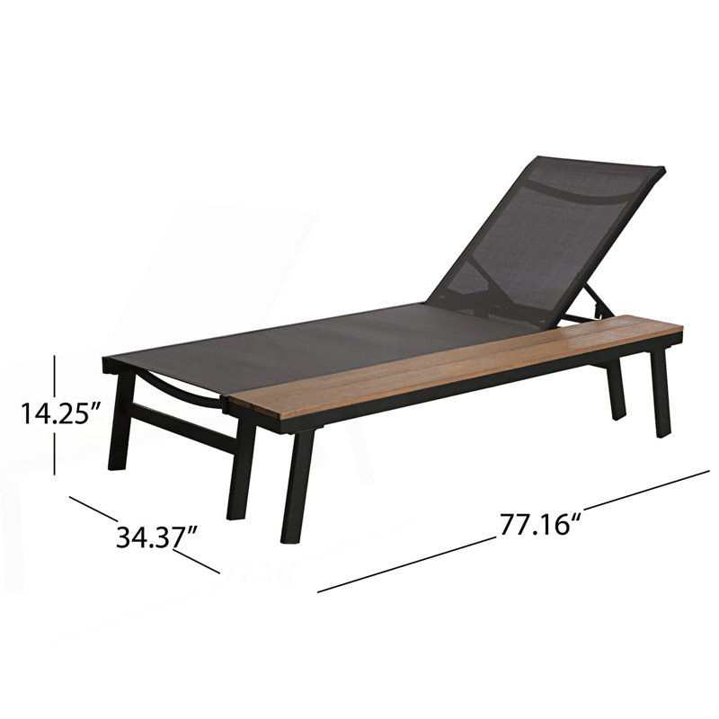 Gray and Black Mesh and Aluminum 2-Person Chaise Lounge Set