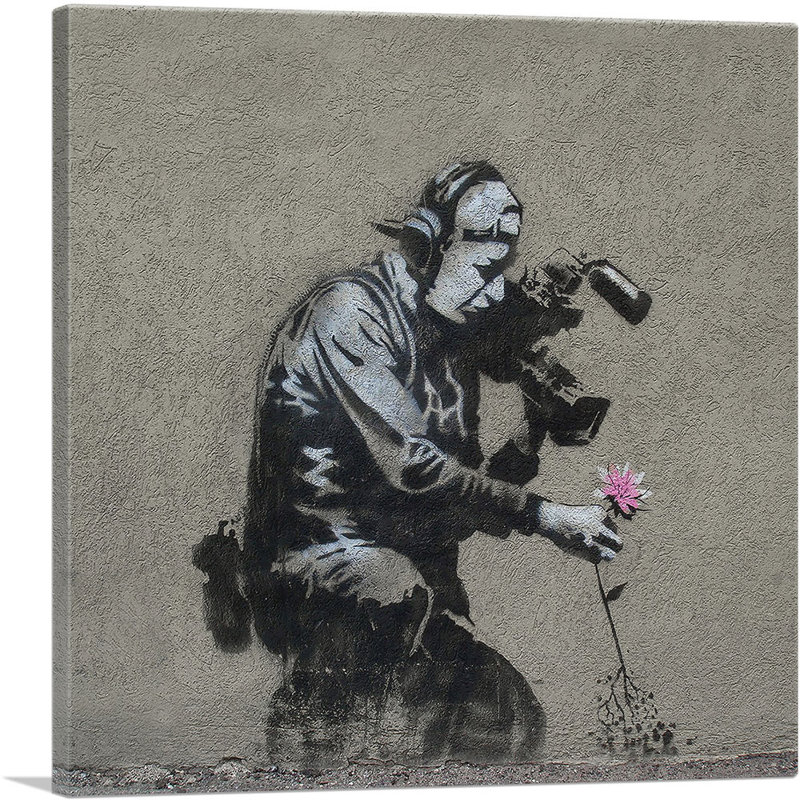 Caméra et fleur par Banksy, reproduction d'art sur toile tendue, H 12 po x l 12 po x P 1,5 po