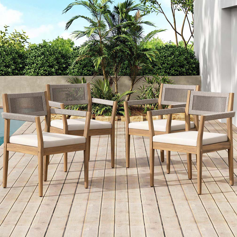 Acacia Wood Outdoor Dining Chairs, Beige