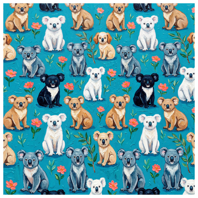 Housses de couette à motif de koalas et de fleurs, Twin