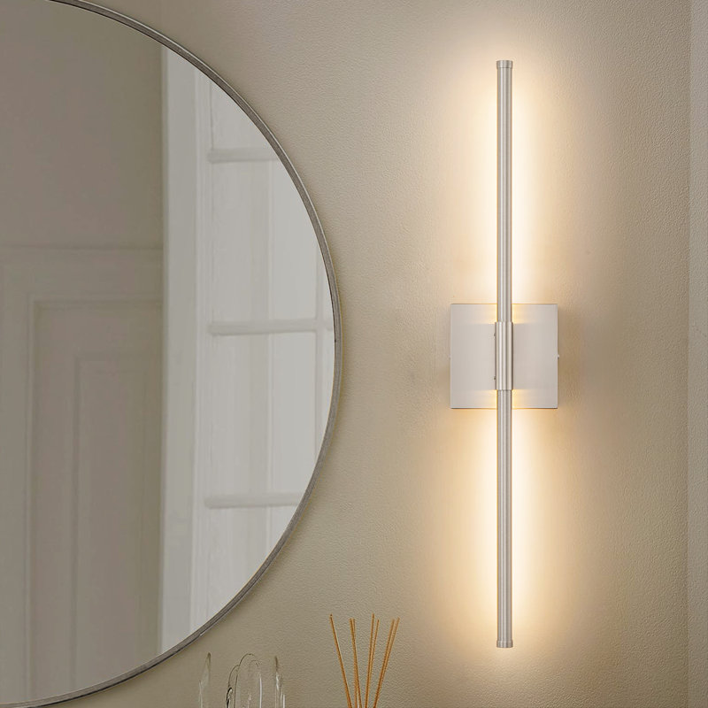 Brylea Iron LED Hardwired Armed Sconce, Nickel, 23.62" H X 4.33" W X 2.36" D