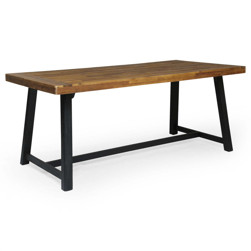 Table de salle à manger d'extérieur en bois d'acacia, finition teck sablé et noir