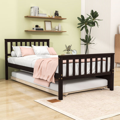 Lit plateforme simple en bois avec lit gigogne coulissant simple, tête et pied de lit