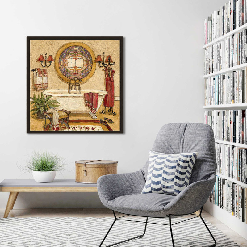 «Art Deco Bath I (Square)» par Charlene Olson, reproduction, Cadre flottant espresso, H 21,5 po x l 21,5 po x P 2 po