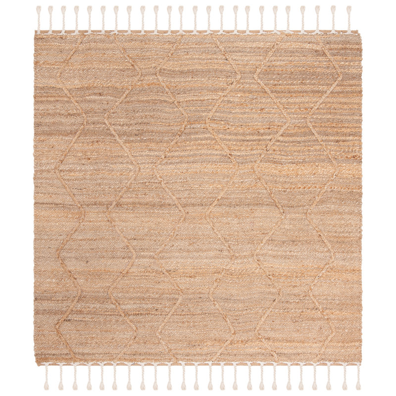 Debroh Natural Fiber Hand Woven Jute Geometric Rug, Square 8'