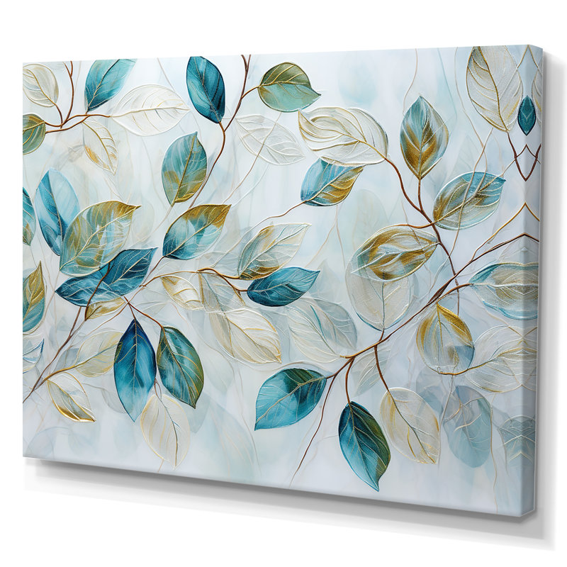 Feuilles vertes, charme, art liquide, salon, art mural herbes, Toile tendue, H 16 po x l 32 po x P 1 po