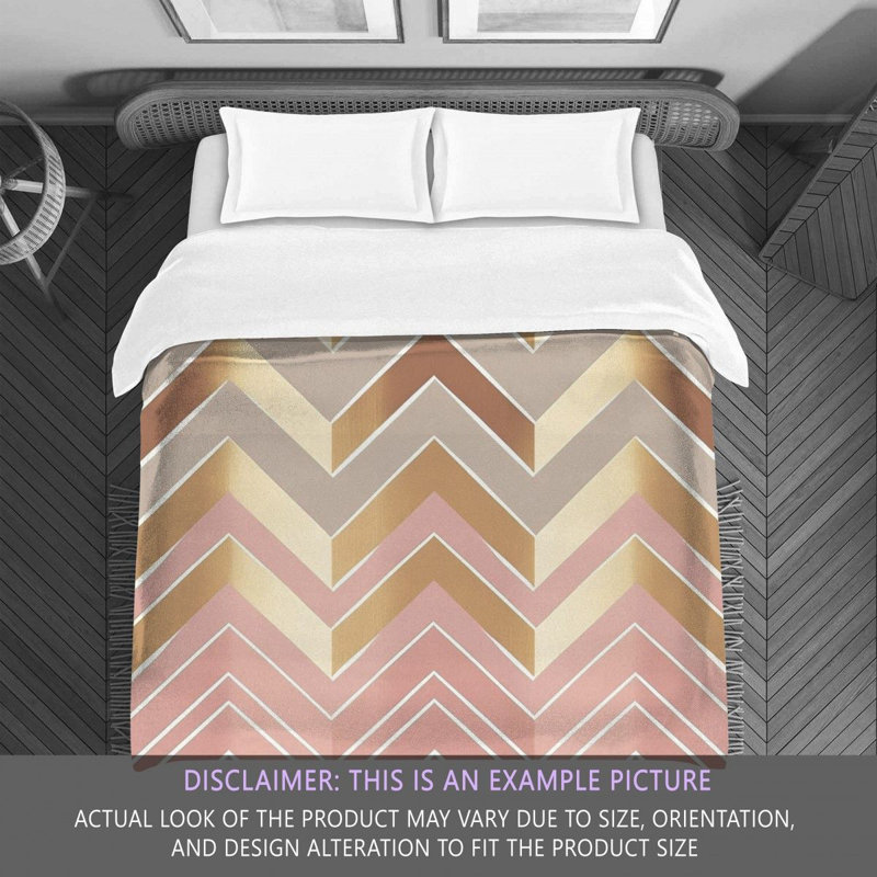 Checkered Comforter, Twin Extra Long Comforter, Gold/Pink Chevron
