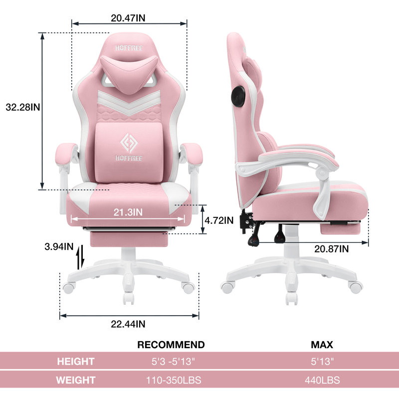 Fauteuil inclinable et ergonomique inclinable en tissu et jeu de course avec haut-parleurs Bluetooth et coussin lombaire à vibration
