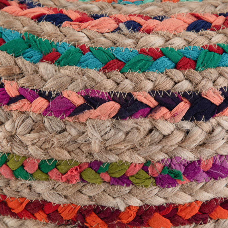 Pouf rond bohème Grant de 20 po W en jute tissé à la main et en coton