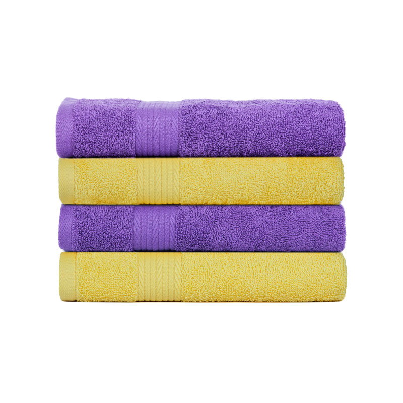 Hand Towel 100% Cotton 600 GSM Assorted Colors, Purple/Yellow
