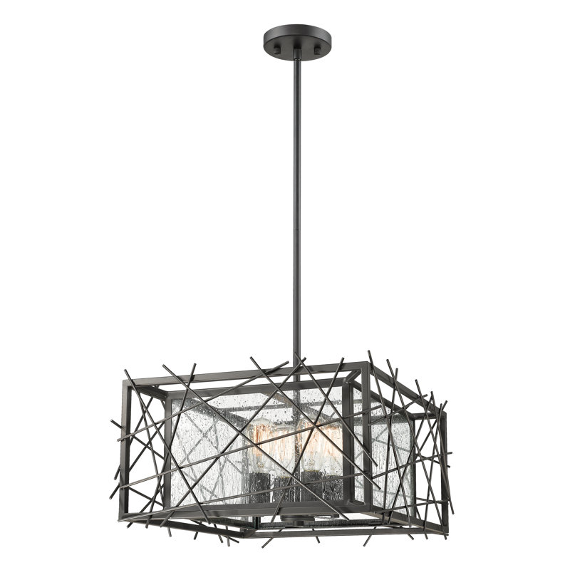 Lustre rectangulaire / carré unique à 4 lumières Gile, H 9,5 po x l 18 po x P 18 po