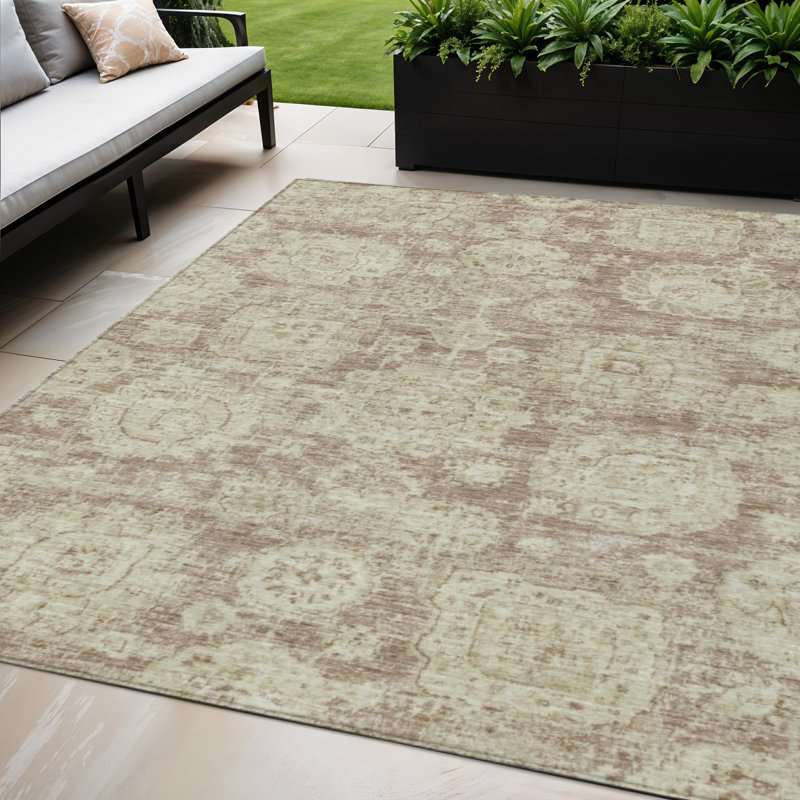 Tapis d'intérieur lavable floral extérieur brun clair 5 pi x 8 pi