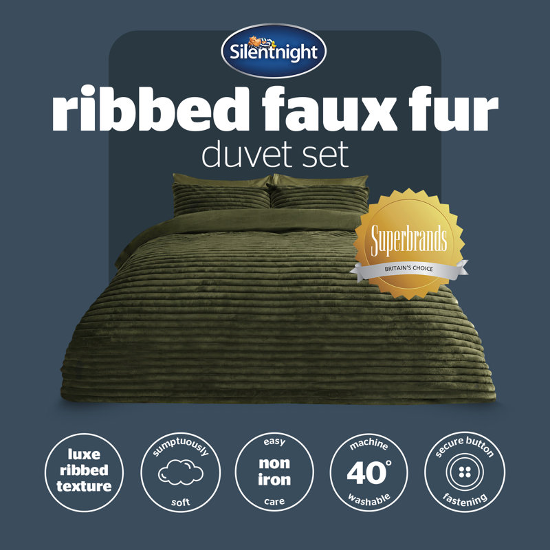 Silentnight Ribbed Faux Fur Duvet Set, Single, Moss