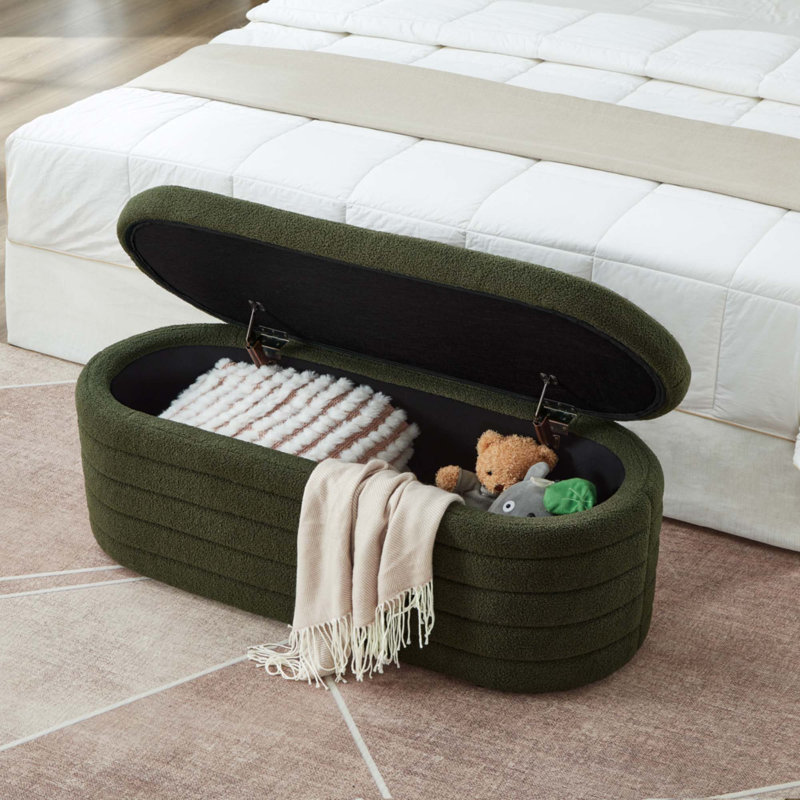 Banc de rangement moderne avec repose-pieds ovale, Vert foncé