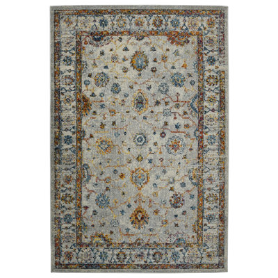 Alyssia Traditional Bordered Durable Performance Ivory/Yellow Area Rug