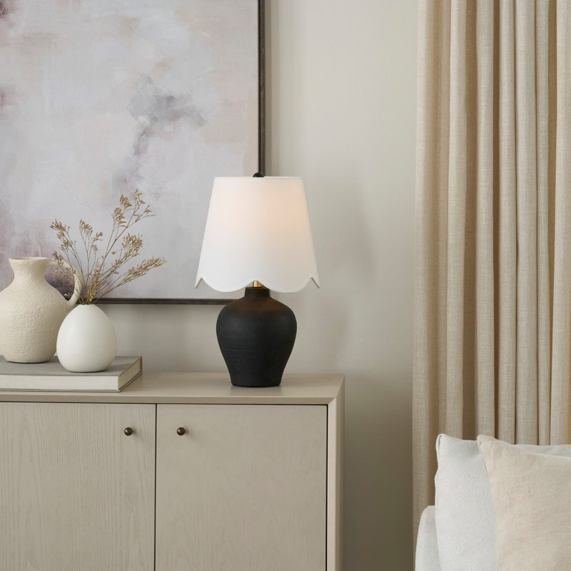 18" Small Black Ceramic Table Lamp with Scallop Shade