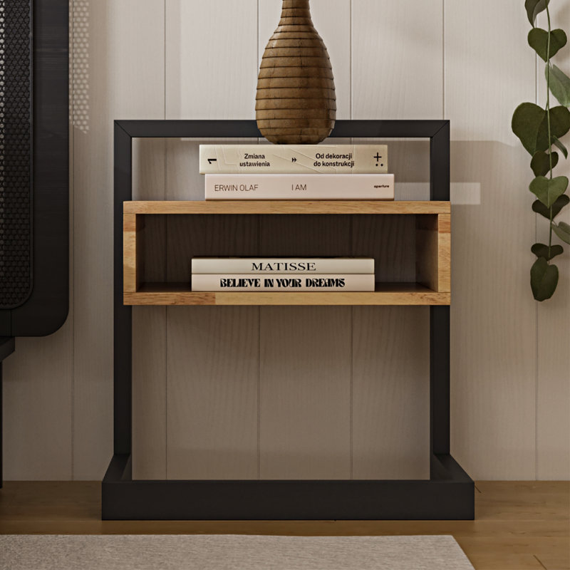 Merab Arland C-Shaped Nightstand & Side Table – Two-Tone with Open Storage