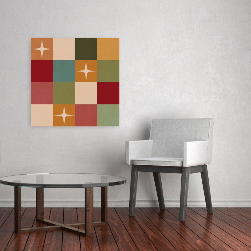 Atomic Starburst Grid, abstrait, paysage géométrique coloré, impression d'art mural, H 32 po x l 32 po