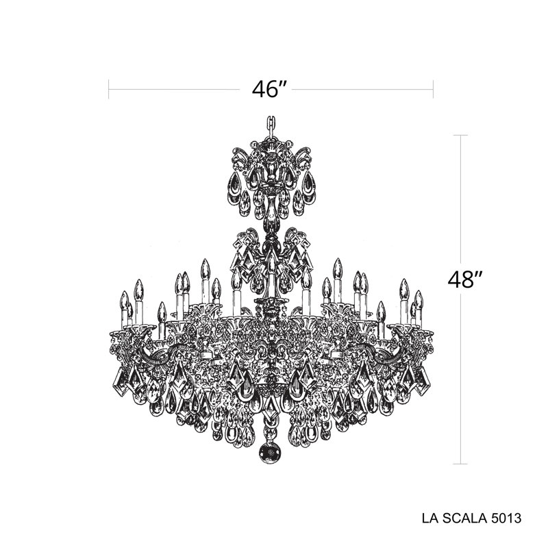 La Scala 24 Light 46in x 48in Chandelier in Antique Silver with Clear Radiance Crystals, Czech, French Gold