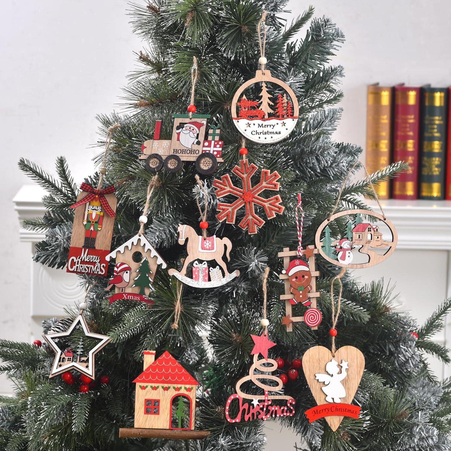 The Holiday Aisle® Set of 12 wooden decorations for your Christmas tree