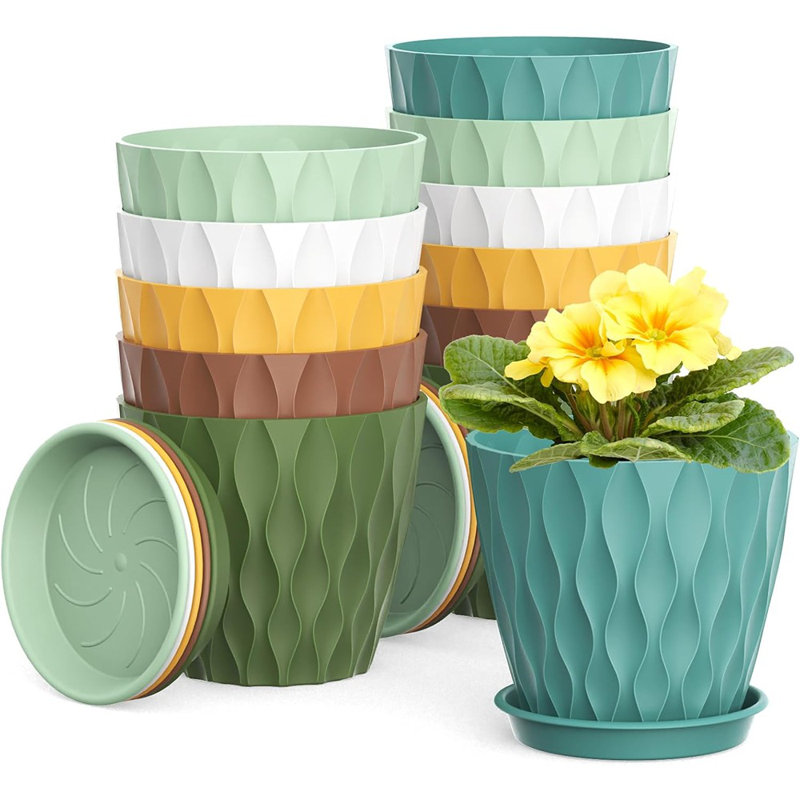 12 Pack 4 Inch Small Plant Pots With Saucers, 3D Textured Plasti...
